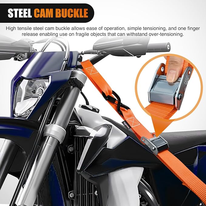 Nilight Motorcycle Tie Down Straps 1.5”×8’ Heavy Duty Cambuckle - Image 3