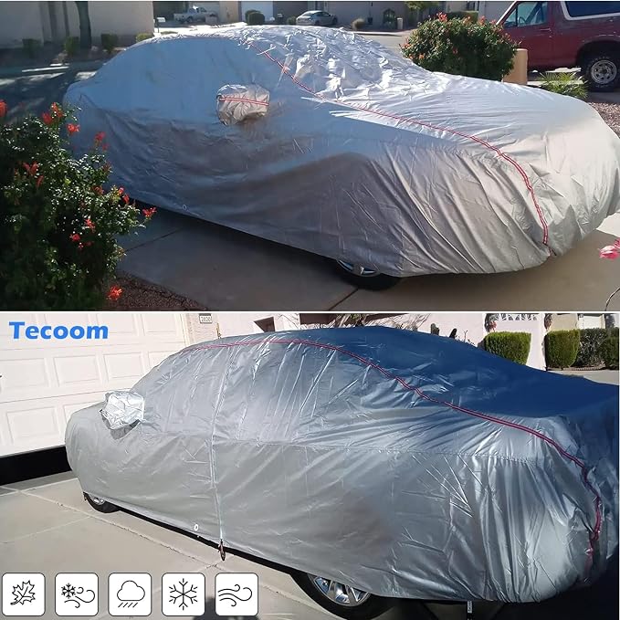Tecoom Waterproof Sedan Car Cover Oxford W/Door Zipper, All Weather Car Cover - Image 5