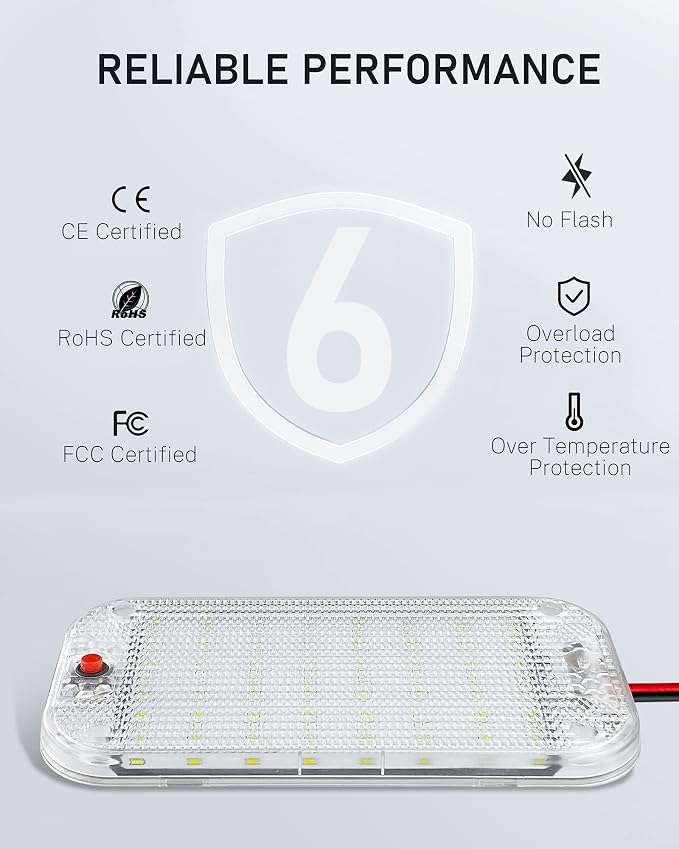 Dome Light for RV Interior, 48LED 800LM Ultra Bright 12 Volt LED White Lights - Image 3