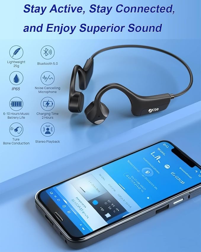 Bone Conduction Headphones Open-Ear Bluetooth 5.0, IP65 Waterproof Wireless - Image 2