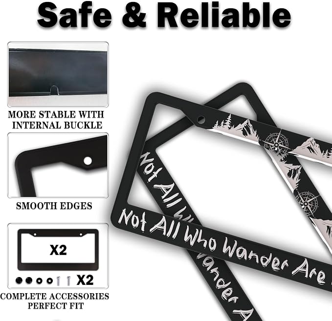 Metal License Plate Frame Black and White License Plate Frames Not All Who - Image 4