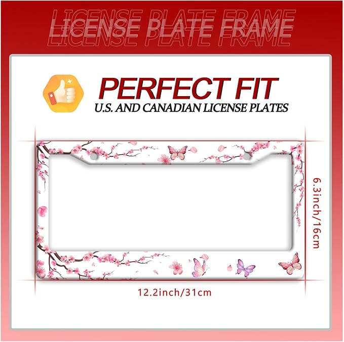 Pink Cherry Blossom Butterfly License Plate Frame Beautiful Flowers License - Image 7