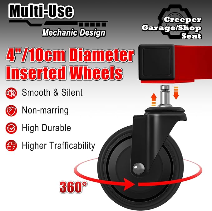 Mechanic Stool with Wheels, Hydraulic Adjustable Shop Stool on Wheels, Garage - Image 5