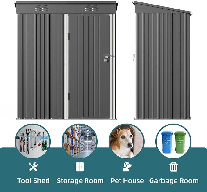 Bealife 5' x 3' Outdoor Storage Shed Clearance, Metal Outdoor Storage Cabinet - Image 6