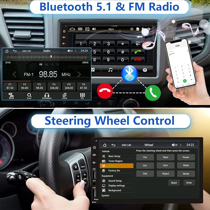 Double Din Car Stereo with Wireless Apple CarPlay & Android Auto, 7inch - Image 3