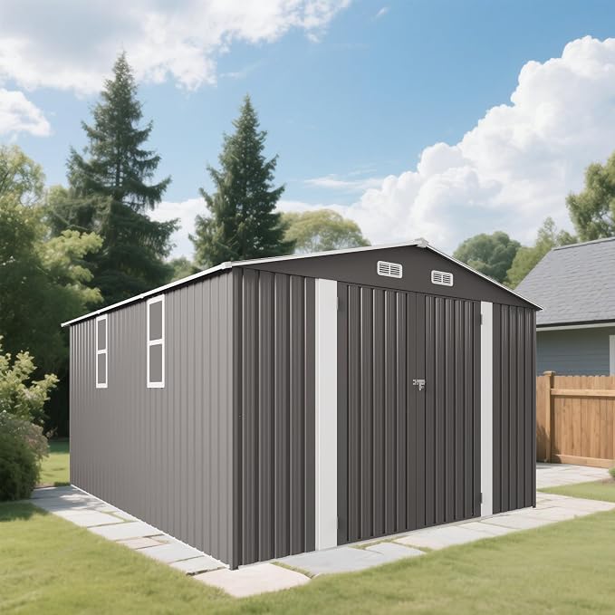 10 x 12 FT Large Outdoor Storage Shed w/ 2 Clear Window, Heavy Duty Metal - Image 2