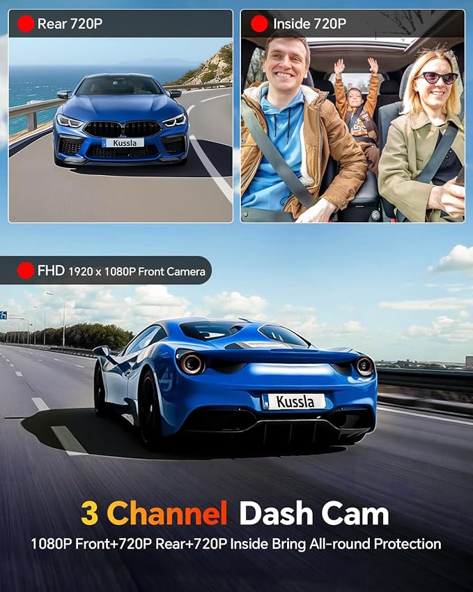 Dash Cam Front and Rear Inside, 1080P 3 Channel Dash Camera - Image 2