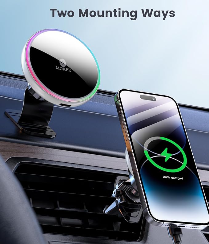 MOKPR for Magsafe Car Mount Charger-15W Wireless Car Charger-Magnetic Car Phone - Image 2