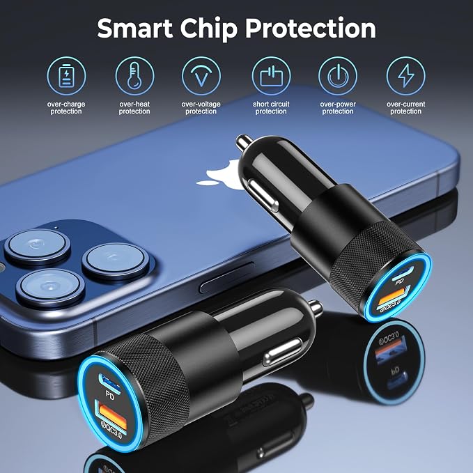 6 Pack USB C Car Charger, Ancekoy 38W Dual USB-C + USB-A Car Charger Adapter - Image 6