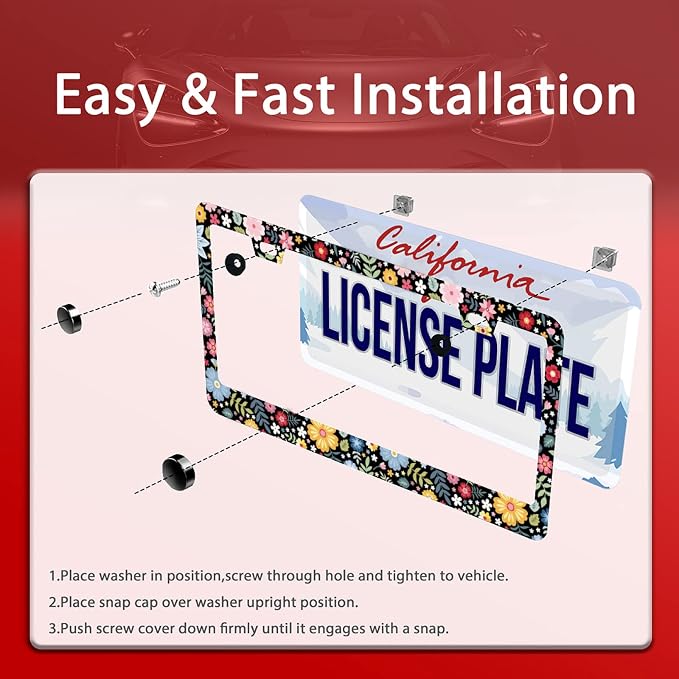 Personalise Colorful Floral Flowers License Plate Frame License Plate Frames - Image 5