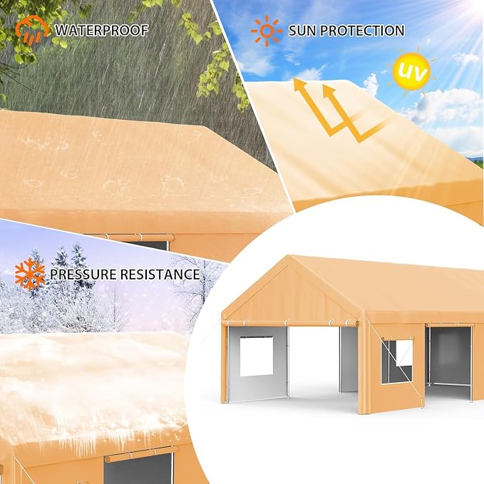 13x25FT Heavy Duty Carport, Outdoor Garage Canopy - Image 3