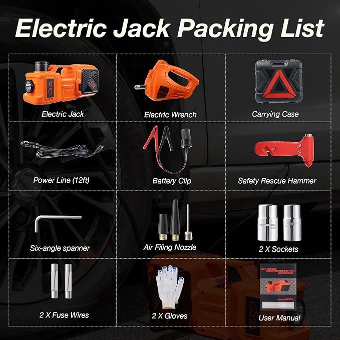 Electric Car Jack Kit with Hydraulic Lift 5-Ton, Tire Inflator & Impact Wrench - Image 2