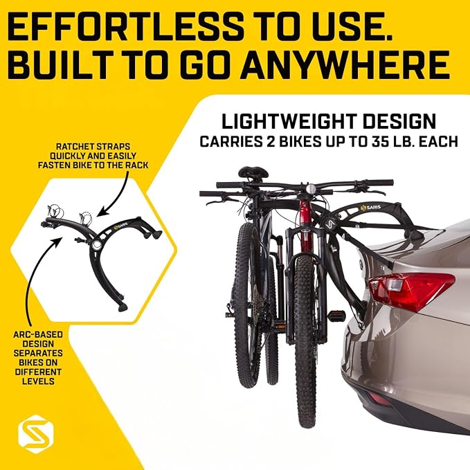 Saris Bones EX 2-Bike Trunk Rack Bicycle Carrier, Anti-Sway Straps, Made in USA - Image 3