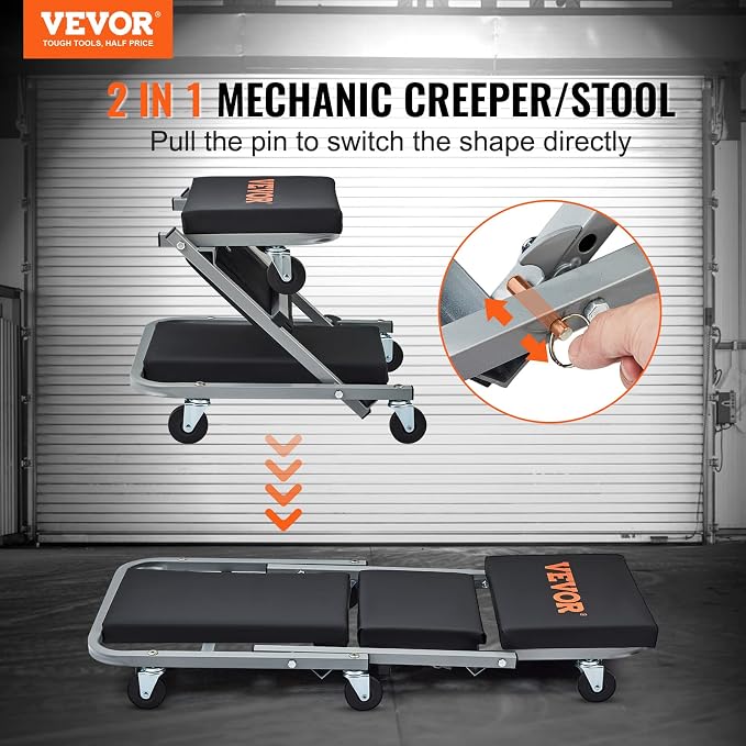 VEVOR Mechanic Creeper, Garage Gift, 2 in 1 Mechanic Gifts, 300 lbs Capacity - Image 2
