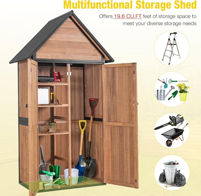 Outdoor Storage Shed, Vertical Wooden Tool Shed - Image 6