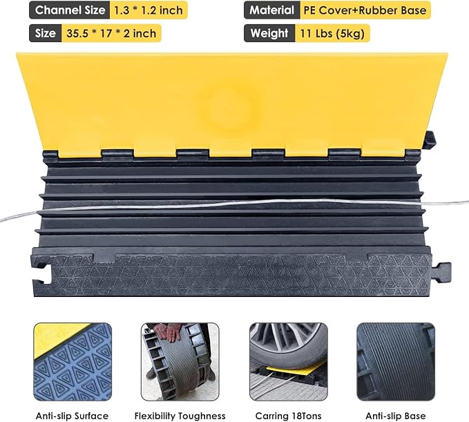 OrangeStar 2-Pack Rubber Cable Protector Ramp Heavy Duty 5-Channel Wire Cord - Image 3