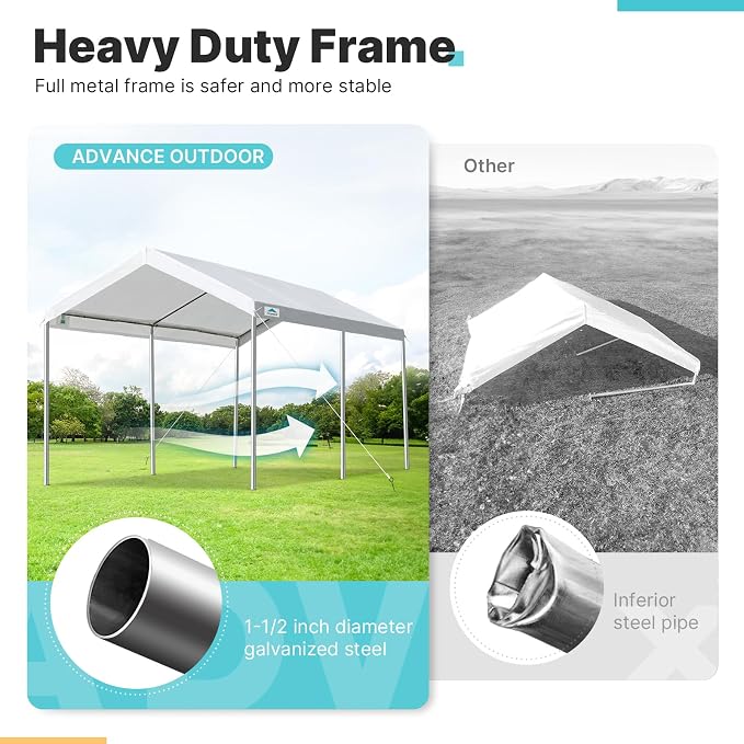 ADVANCE OUTDOOR Adjustable 10x15 ft Heavy Duty Carport Car Canopy Garage Boat - Image 3