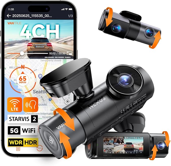 Vantrue N5S 4 Channel 360 Degree WiFi Dash Cam, STARVIS 2, IR Night Vision by VANTRUE