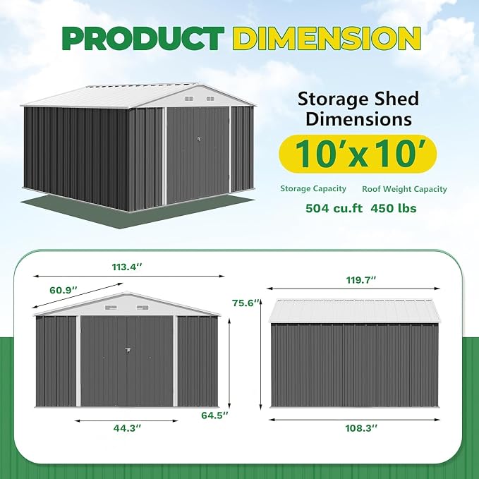 Devoko 10 x 10 FT Outdoor Storage Shed, Metal Garden Sheds & Outdoor Storage - Image 6
