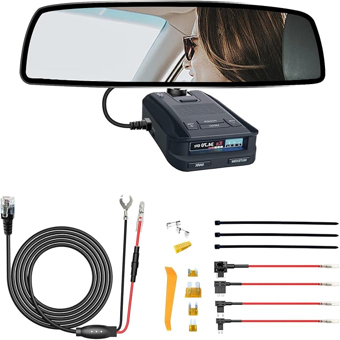 Radar Detector Rearview Mirror Rod Mounting Bracket and Radar Direct Power Cord by SDSACZMU