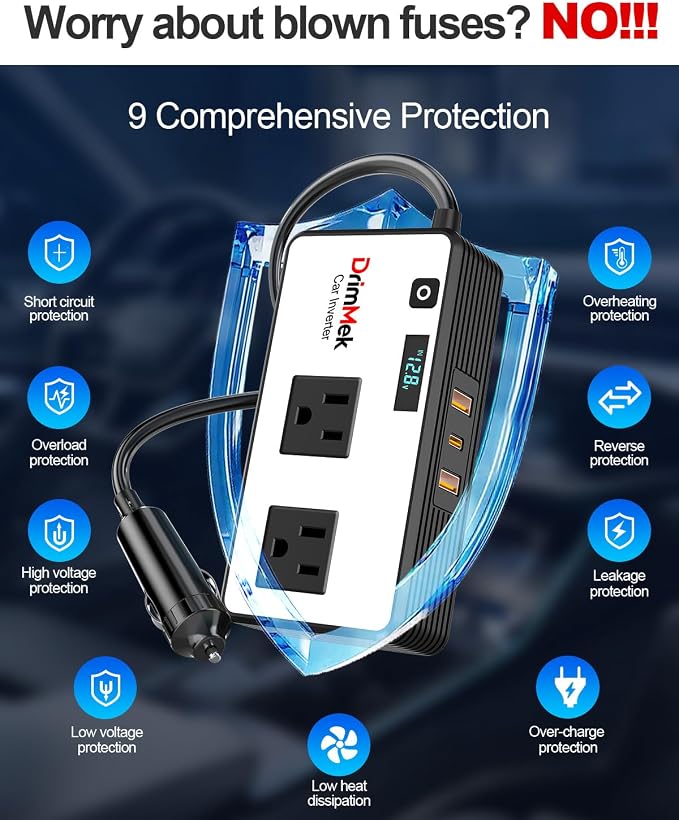 200W Car Power Inverter, Car Plug in Adapter Outlet DC Inverter 12V to 110V AC - Image 6