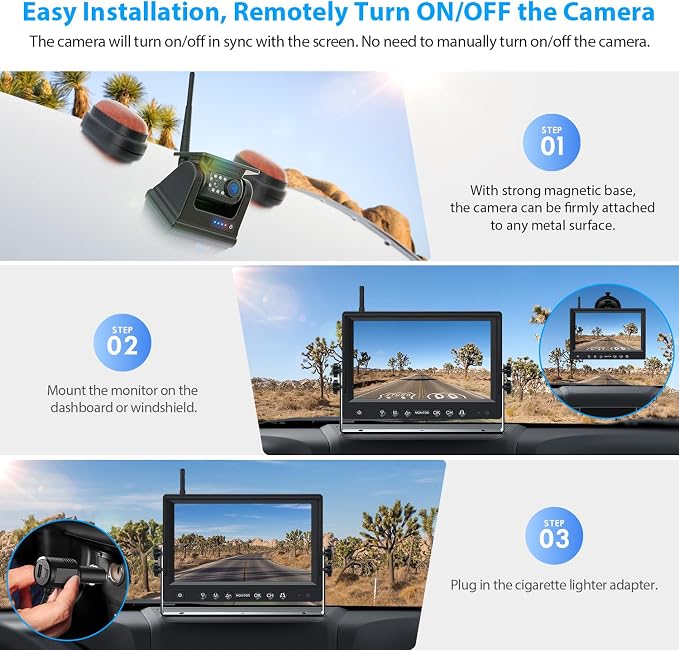4 Magnetic Solar Wireless Backup Camera HD1080P 9" Loop Recording Monitor - Image 2