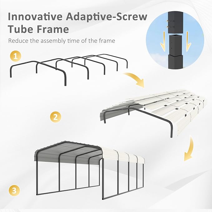 12x20 FT Outdoor Carport with Metal Roof, Heavy Duty Metal Carport Canopy - Image 9