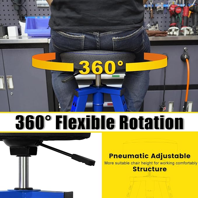 Adjustable Tall Shop Stool, Mechanics Garage Stool Chair, Work Metal Chair - Image 5
