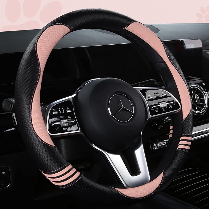 Car Steering Wheel Covers for Women Padded Carbon Fiber PU Leather Cute Auto - Image 2