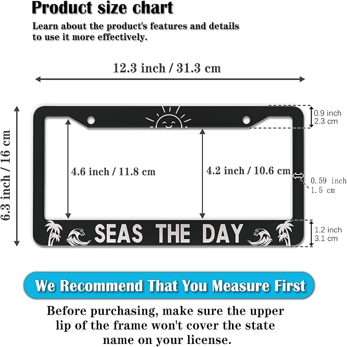 License Plate Frames for Men Black and White License Plate Cover for Women Seas - Image 2