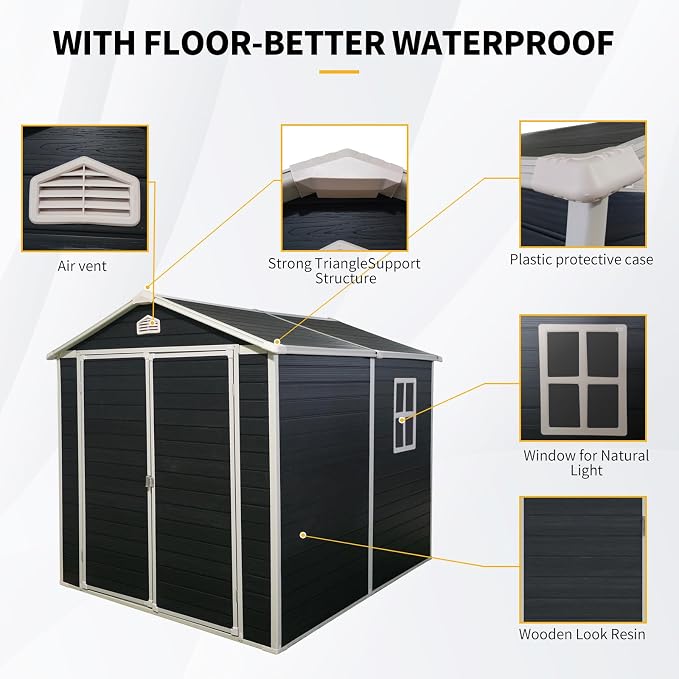 6x8 FT Outdoor Storage Shed, Resin Garden Shed - Image 3