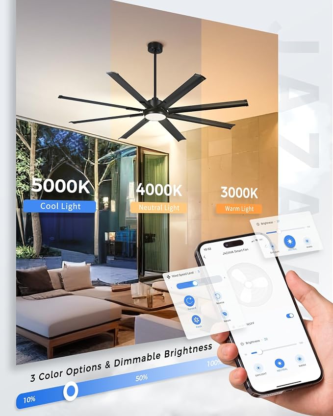 72 Inch Ceiling Fan With Light, Industrial Ceiling Fan With 8 Aluminium Metal - Image 8