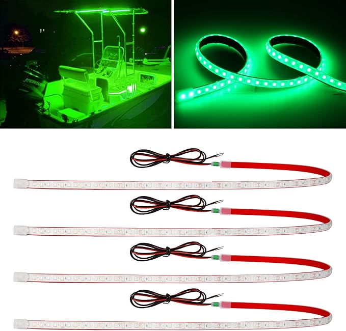 Green Led Strip Lights, 24inch 12V Interior Light Strip IP68 Waterproof Cuttable by DUOFU365