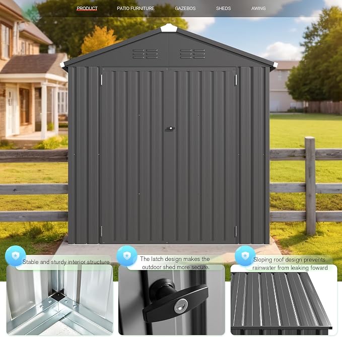 AECOJOY Shed 6' x 4' Storage Shed, Dark Grey Metal Sheds & Outdoor Storage - Image 3