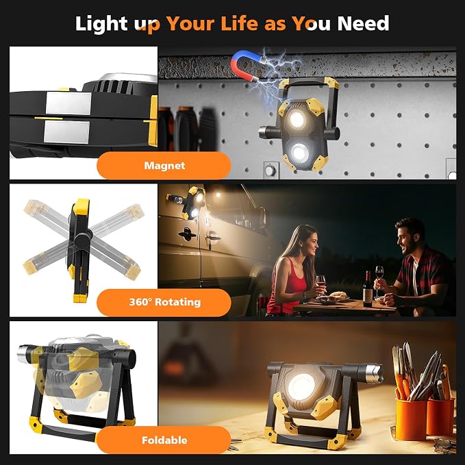 Samyoung 2 Pack Magnetic 2500 LM LED Work Light, 10 Hours Long Lasting - Image 7