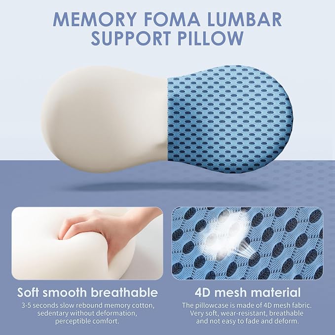 Lumbar Support Pillow Ergonomic Memory Foam, Relieve Back Pain, CMFY Breathable - Image 2