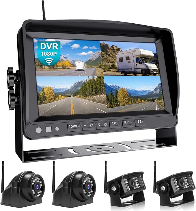 Fookoo HD 1080P 9" Wireless Backup Camera System, 9-inch Quad Split Screen by FOOKOO