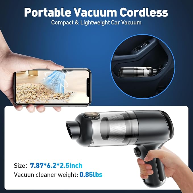 Mini Vacuum Cleaner, 120W High Power Handheld Car Vacuum Cleaner, 2 in 1 Air - Image 6