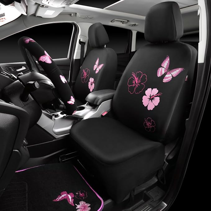 CAR PASS Universal Cloth Butterfly Car Seat Covers Full Set, Embroidered Flower - Image 2