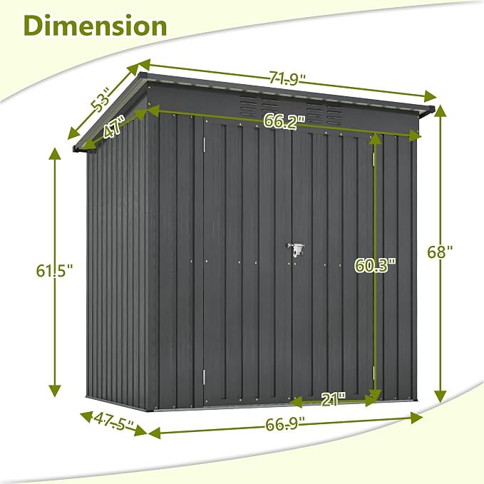 Outdoor Storage Shed, 6 X 4ft Metal Galvanized Steel Garden Shed - Image 2