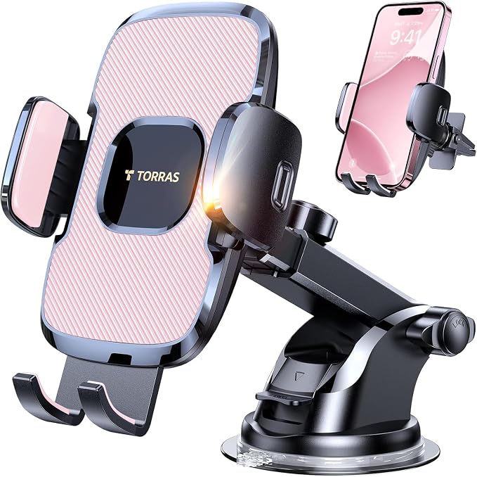 TORRAS Pink Phone Holders for Your Car【True Military-Grade & Strongest Suction】 by TORRAS