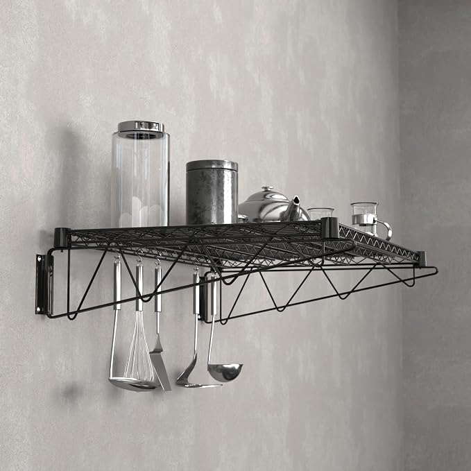 24" x 36" Black Epoxy Wire Wall Mount Shelf - Image 2