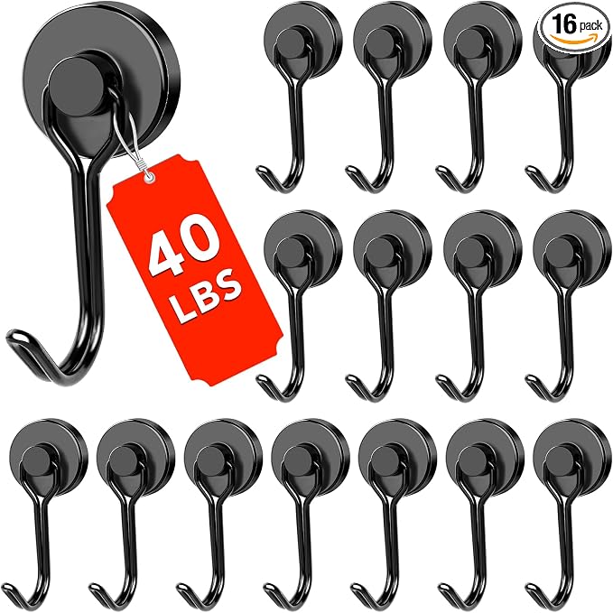 DIYMAG Black Magnetic Hooks, 40LBS Strong Magnetics Heavy Duty, Magnet Hook by DIYMAG