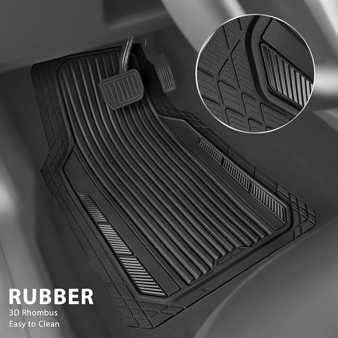 CAR PASS Heavy Duty Sporty Rubber Car Mats, Deep Dish All Weather Car Floor - Image 2