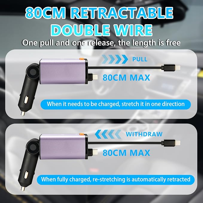 Retractable Car Charger, 5 in 1 Fast Cars Phone Charger 60w, Handsfree Call - Image 5