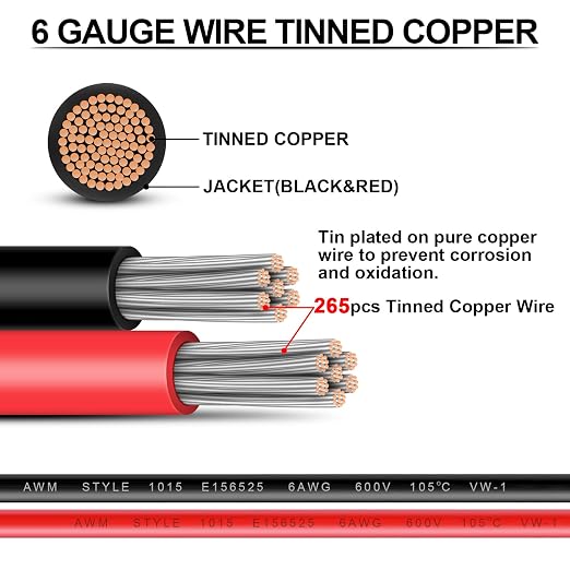 6 Gauge Wire - iGreely 30 FT Red & 30 FT Black 6 Gauge Tinned Copper Electrical - Image 2