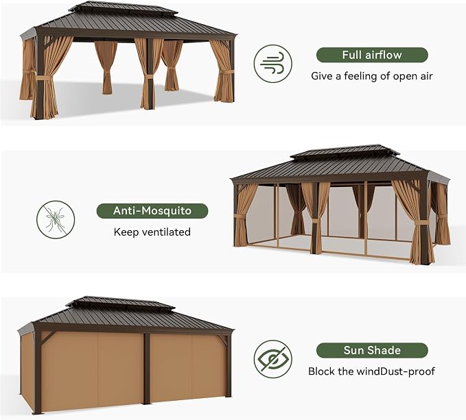 Aoxun 12' X 20' Permanent Hardtop Gazebo Aluminum Gazebo - Image 9