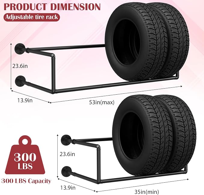 Vrisa Tire Rack Wall Mount Heavy Duty Adjustable Multi Tire Storage Rack - Image 3