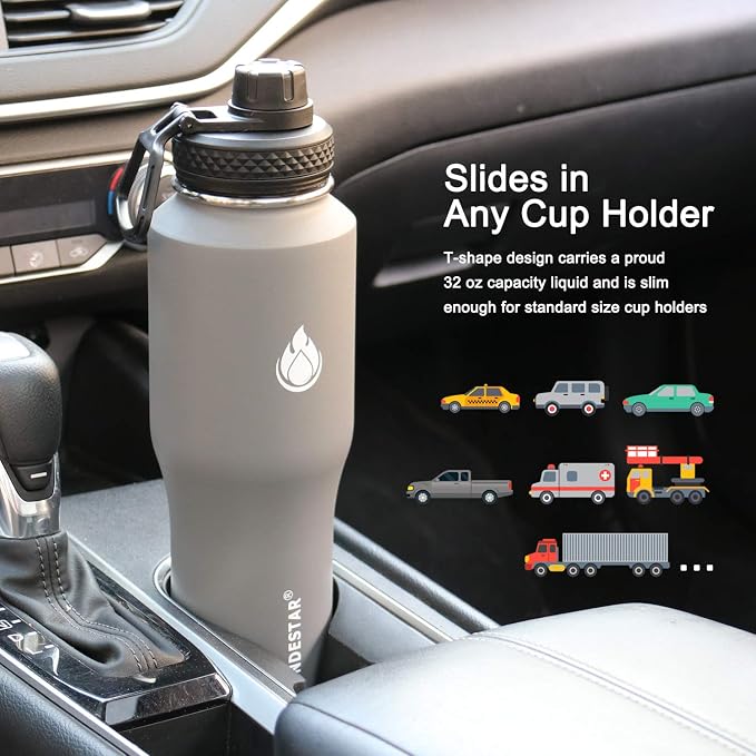 SENDESTAR Water Bottle 32oz, 2 Lids, Wide Mouth Stainless Steel Vacuum - Image 3