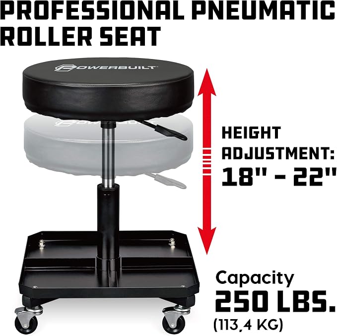 Powerbuilt Rolling Seat, Height-Adjustable Garage Stool - Image 2